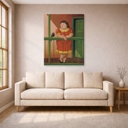 Gallery-wrapped canvas print of Fernando Botero's The Balcony displayed on a wall in a living room