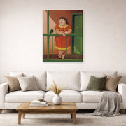 Gallery-wrapped canvas print of Fernando Botero's The Balcony displayed on a wall in a living room