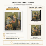 Fernando Botero - The Bashful Family canvas print size comparison and framing display infographic