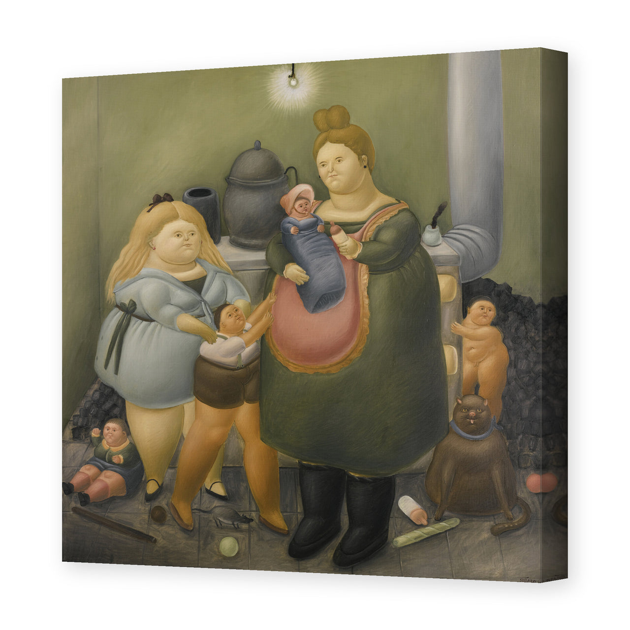 Fernando Botero's 'The Bashful Family' painting reproduced as a gallery-wrapped canvas print