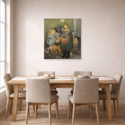 Gallery-wrapped canvas print of Fernando Botero's The Bashful Family displayed on a wall in a dining room
