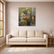Gallery-wrapped canvas print of Fernando Botero's The Bashful Family displayed on a wall in a living room