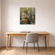 Gallery-wrapped canvas print of Fernando Botero's The Bashful Family displayed on a wall in a home office