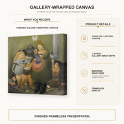 Fernando Botero - The Bashful Family gallery wrap canvas construction and hanging details infographic