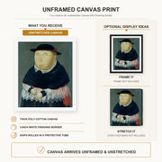 Fernando Botero - The Bishop canvas print size comparison and framing display infographic