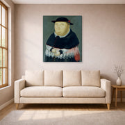 Gallery-wrapped canvas print of Fernando Botero's The Bishop displayed on a wall in a living room