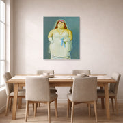 Gallery-wrapped canvas print of Fernando Botero's The Bride displayed on a wall in a dining room
