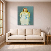 Gallery-wrapped canvas print of Fernando Botero's The Bride displayed on a wall in a living room