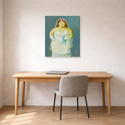 Gallery-wrapped canvas print of Fernando Botero's The Bride displayed on a wall in a home office
