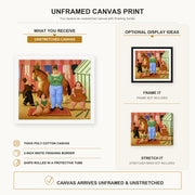 Fernando Botero - The Circus canvas print size comparison and framing display infographic