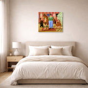 Gallery-wrapped canvas print of Fernando Botero's The Circus displayed on a wall in a bedroom