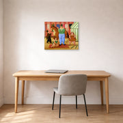 Gallery-wrapped canvas print of Fernando Botero's The Circus displayed on a wall in a home office