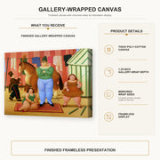 Fernando Botero - The Circus gallery wrap canvas construction and hanging details infographic