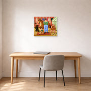 Unframed poster print of Fernando Botero's The Circus displayed on a wall in a home office