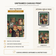 Fernando Botero - The Collector canvas print size comparison and framing display infographic