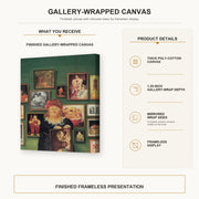 Fernando Botero - The Collector gallery wrap canvas construction and hanging details infographic