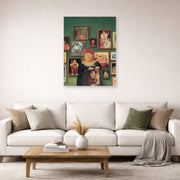 Unframed poster print of Fernando Botero's The Collector displayed on a wall in a living room
