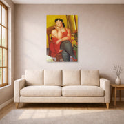 Unframed poster print of Fernando Botero's The Colombian Based displayed on a wall in a living room
