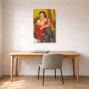 Unframed poster print of Fernando Botero's The Colombian Based displayed on a wall in a home office