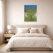 Unframed poster print of Fernando Botero's The Dead Tree displayed on a wall in a bedroom