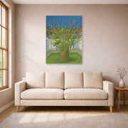 Unframed poster print of Fernando Botero's The Dead Tree displayed on a wall in a living room