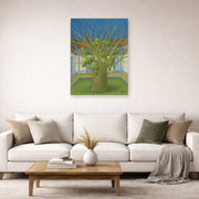 Unframed poster print of Fernando Botero's The Dead Tree displayed on a wall in a living room