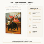Fernando Botero - The Death of Luis Chalet gallery wrap canvas construction and hanging details infographic
