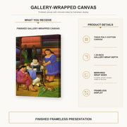 Fernando Botero - The Designers gallery wrap canvas construction and hanging details infographic