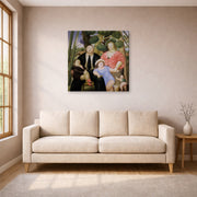Gallery-wrapped canvas print of Fernando Botero's The Family displayed on a wall in a living room