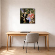 Gallery-wrapped canvas print of Fernando Botero's The Family displayed on a wall in a home office