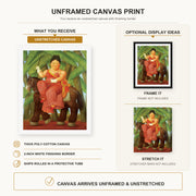 Fernando Botero - The First canvas print size comparison and framing display infographic