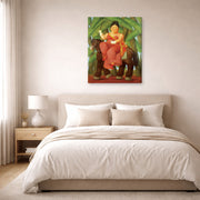 Gallery-wrapped canvas print of Fernando Botero's The First displayed on a wall in a bedroom