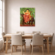 Unframed poster print of Fernando Botero's The First displayed on a wall in a dining room