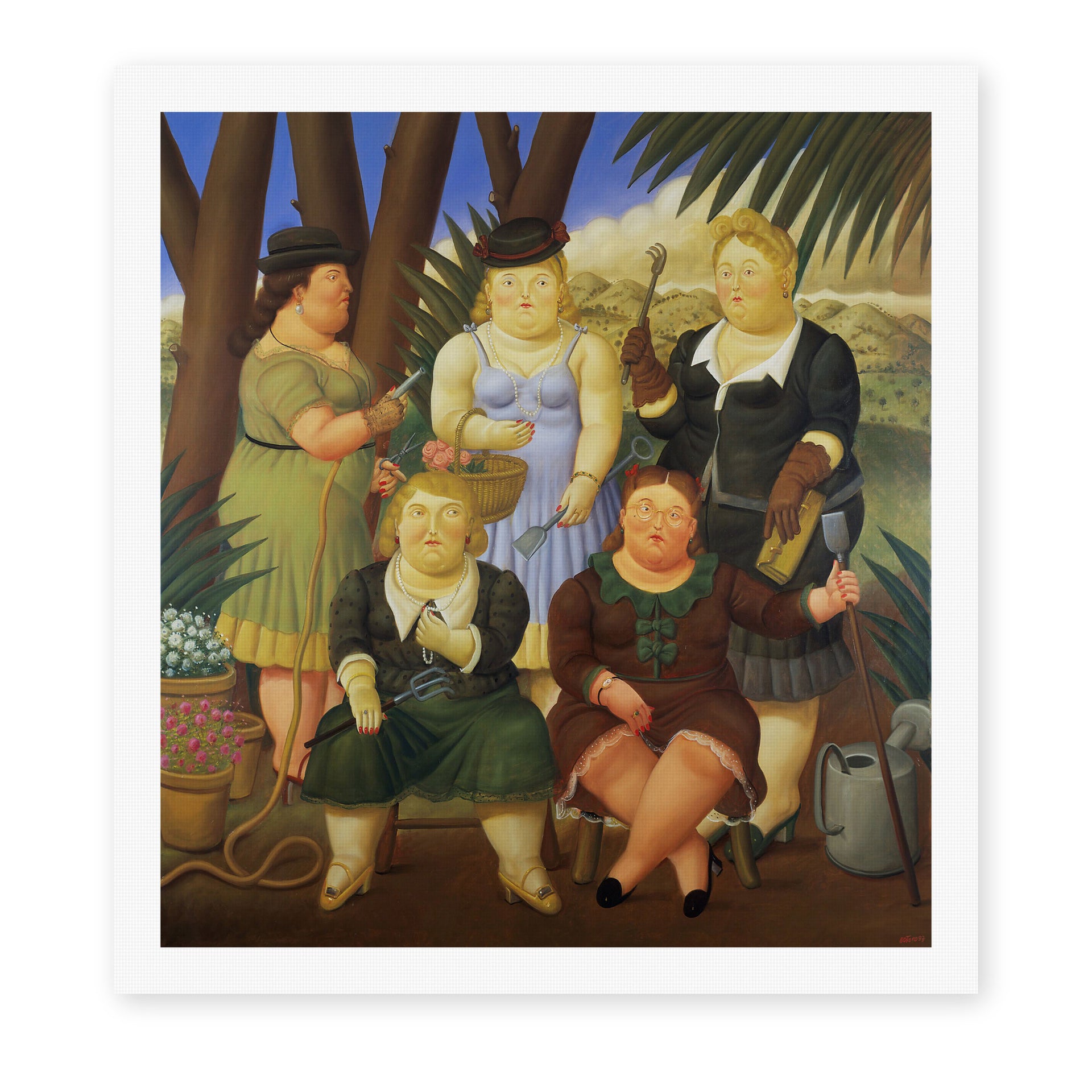 Fernando Botero's 'The Garden Club' painting reproduced as a rolled canvas print