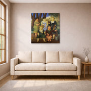 Gallery-wrapped canvas print of Fernando Botero's The Garden Club displayed on a wall in a living room