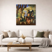 Gallery-wrapped canvas print of Fernando Botero's The Garden Club displayed on a wall in a living room