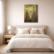 Gallery-wrapped canvas print of Fernando Botero's The Maid displayed on a wall in a bedroom
