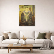 Unframed poster print of Fernando Botero's The Maid displayed on a wall in a living room