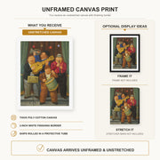 Fernando Botero - The Orchestra canvas print size comparison and framing display infographic