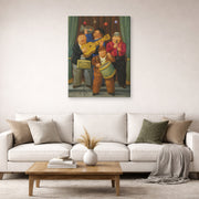 Gallery-wrapped canvas print of Fernando Botero's The Orchestra displayed on a wall in a living room