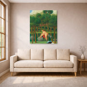 Gallery-wrapped canvas print of Fernando Botero's The River displayed on a wall in a living room