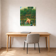 Gallery-wrapped canvas print of Fernando Botero's The River displayed on a wall in a home office