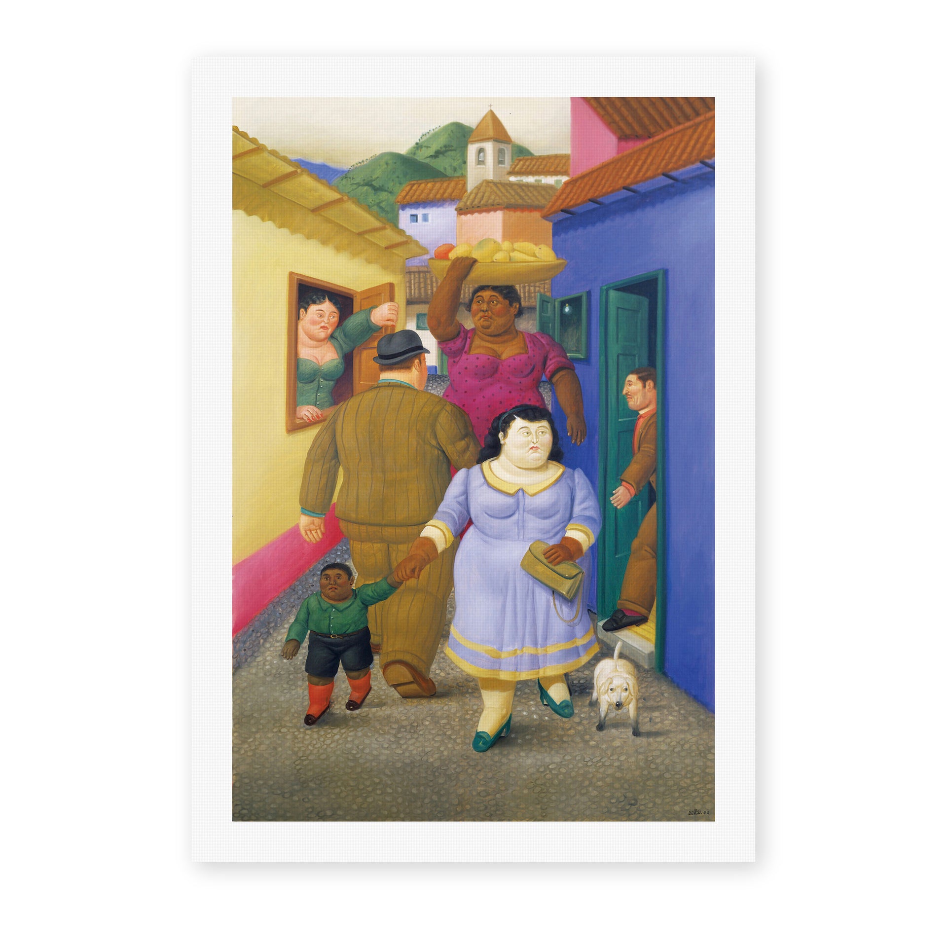 Fernando Botero's 'The Street' painting reproduced as a rolled canvas print