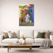 Gallery-wrapped canvas print of Fernando Botero's The Street displayed on a wall in a living room