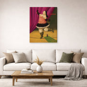 Gallery-wrapped canvas print of Fernando Botero's Tightrope Walker displayed on a wall in a living room