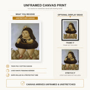 Fernando Botero - Tour of the Volcano canvas print size comparison and framing display infographic