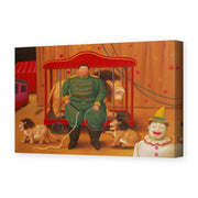 Fernando Botero's 'Trainer with Baby Lions' painting reproduced as a gallery-wrapped canvas print