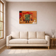 Gallery-wrapped canvas print of Fernando Botero's Trainer with Baby Lions displayed on a wall in a living room