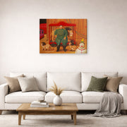 Gallery-wrapped canvas print of Fernando Botero's Trainer with Baby Lions displayed on a wall in a living room