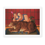 Fernando Botero's 'Trainer with Tiger' painting reproduced as a rolled canvas print